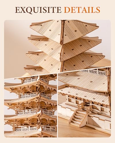 Rolife Wood Model Kits for Adults to Build 3D Puzzles DIY Five-storied Pagoda Birthday Unique Gifts for Friends or Family