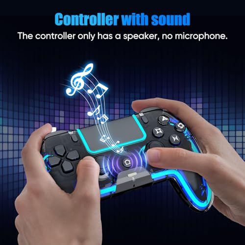 BETMI Wireless Controller for PS5, Pro/Slim/MAC/Steam Deck/PC, Hall Effect Joystick, Dual Vibration/Macro/Turbo, 3.5mm Jack, 6-Axis, Mute Key, LED Gamepad with Speaker (4 Lighting Effects, 9 Light Colors) - color: Transparent Black