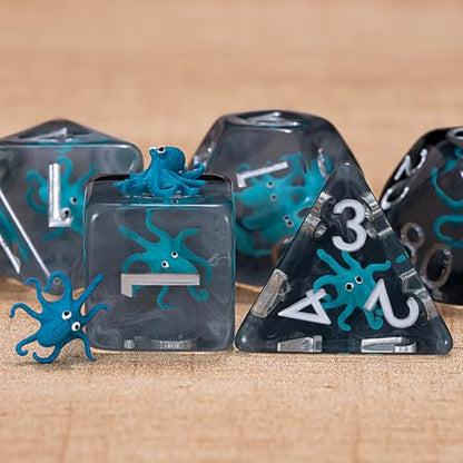 DND Octopus Resin Dice Set, Polyhedral D&D Dice Inclusion Dice for Dungeons and Dragons MTG RPG- for Ages 15 and Up Bliue - color: Octopus-bliue