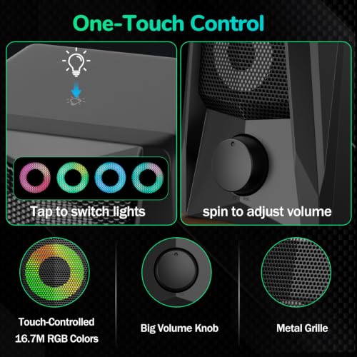 RGB Computer Speakers for PC Gaming, 6W Stereo Desktop Speakers with 16.7M Color Lighting, USB Powered 2.5" Driver Computer Speakers for Monitor, Laptop