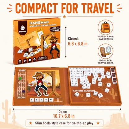 Magnetic Hangman Game for Kids Ages 4-10, Reusable Travel Word Game, Screen-Free Learning Toy for Road Trips, Airplane Activities and Car Rides - style: Hangman Game