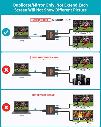 HDMI Splitter 1 in 4 Out 4K 30Hz HDMI-Splitter for Dual Monitors | with USB to DC Power Cable, 2 Way HDMI Distribution, Multi HDMI Adapter for PC/Laptop/HDTV/Projector, Mirror Only, Not Extend - size: 1x2 30Hz