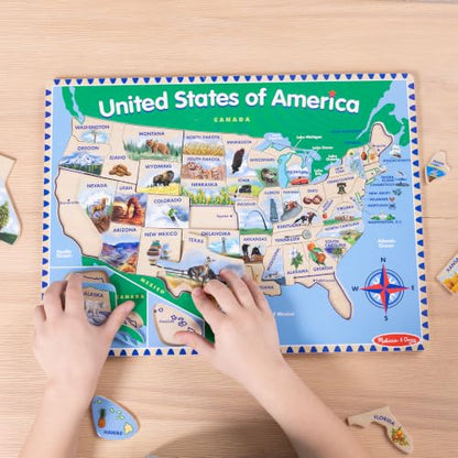 Melissa & Doug USA Map Wooden Puzzle (45 pcs) | 46 Piece Set, Wooden Puzzle Board With State Capitals, 45 State Pieces, Geography Learning Toys for Kids, Ages 5+