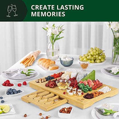 ROYAL CRAFT WOOD Premium Bamboo Charcuterie Board Set - Cheese Platter & Serving Tray & Serving Utensils - Perfect Housewarming Gift, Wedding, Bridal Shower Gift - Ideal for Entertaining and New Home - style: 1-3 Guests