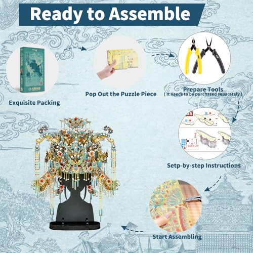 Piececool 3D Metal Puzzles for Adults, Chinese Kingfisher Phoenix Tiara Model Kits DIY Hobbies Crafts for Adult Difficult 3D Puzzles for Women, Home Decor Family Time Best Gifts - style: Kingfisher Phoenix Tiara