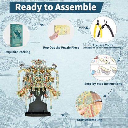 Piececool 3D Metal Puzzles for Adults, Chinese Kingfisher Phoenix Tiara Model Kits DIY Hobbies Crafts for Adult Difficult 3D Puzzles for Women, Home Decor Family Time Best Gifts - style: Kingfisher Phoenix Tiara