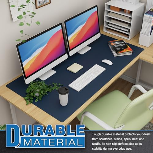 K KNODEL Large Office Leather Desk Mat, Mouse and Keyboard Pad, Computer and Laptop Mat, Desktop Protector and Cover, Writing Pad and Blotter (47.2"x23.6", Dark Blue) - color: Dark Blue, size: 47.2" x 23.6"