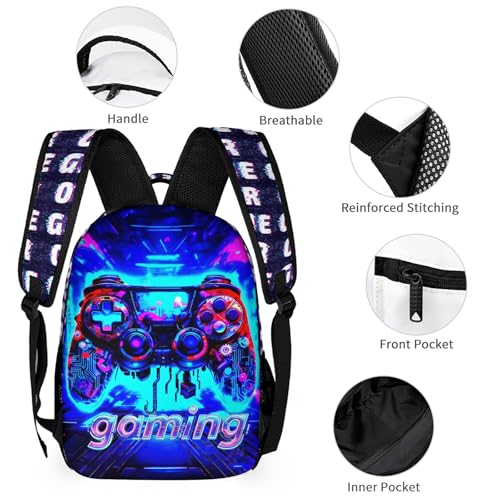 Gaming Print Backpack, 17 in Laptop Bookbag for Teens | All-over print design | 900D PU nylon | Tear & abrasion resistant | Premium feel | Vibrant | Built for heavy daily use - color: Color 1