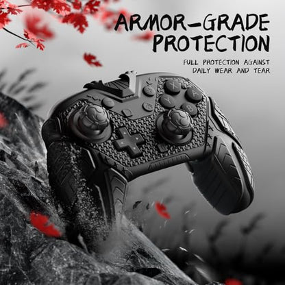 PlayVital for Nintendo Switch 2 Pro Controller Skin Cover – Samurai Armor Edition Silicone Case for Switch 2 Pro Controller with Back Button Caps & Thumb Grip & Sticker, Shockproof - Black - color: Black