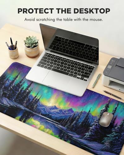 Mouse Pad, Desk Mat, 31.5x11.8in Large Mousepad, Aurora | Desk Pad with Stitched Edge & Rubber Non-Slip Bottom, Gaming Mouse Pad, Extended Mousepad for Home, Office - color: Aurora