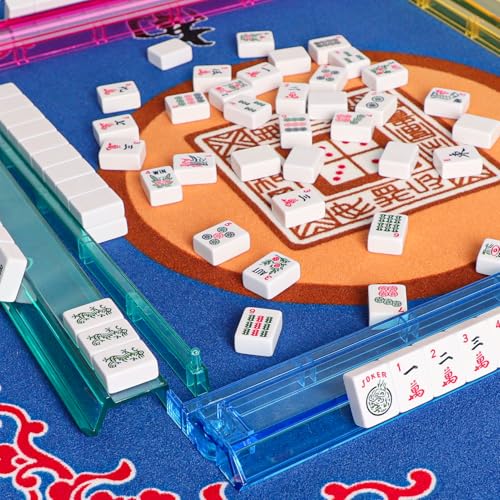 American Mahjong Game Set, 166 Quality White Tiles, 4 All-in-One Color Rack/Pushers, Complete Mahiong Tile Set Black Printed Carrying Bag - color: Black