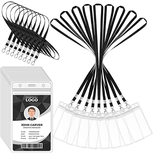 96 Pcs Lanyards with ID Badge Holders Bulk Waterproof Vertical Plastic Clear ID Card Holders Name Tags with Colorful Lanyards for Kids Adults Cruise Ship Office School Staff Student(Black) - color: Black