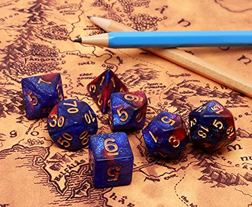 Blue Mix Red DND Glitter Dice Set for Dungeon and Dragons Warhammer D&D RPG Role Playing Games Board Game Polyhedral Dice - color: Red Mixed Blue+glitter