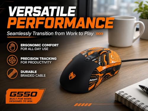 Wired Gaming Mouse, 7200 Adjustable DPI, 6 programmable Buttons, 3 Million-Click lifespan, 1.5-Meter Braided Cable, red Non-Slip Grip pad—for PC Gaming and Office use