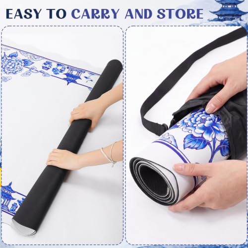Blue and White Chinoiserie Floral Mahjong Mat 31.5" x 31.5" | Non-slip, Noise Reduction, Gaming Mat with Carrying Bag, Mahjong Table Cover for Poker Board Card Games Dominoes - style: Blue and White