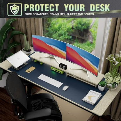 K KNODEL Large Office Leather Desk Mat, Mouse and Keyboard Pad, Computer and Laptop Mat, Desktop Protector and Cover, Writing Pad and Blotter (47.2"x23.6", Dark Blue) - color: Dark Blue, size: 47.2" x 23.6"
