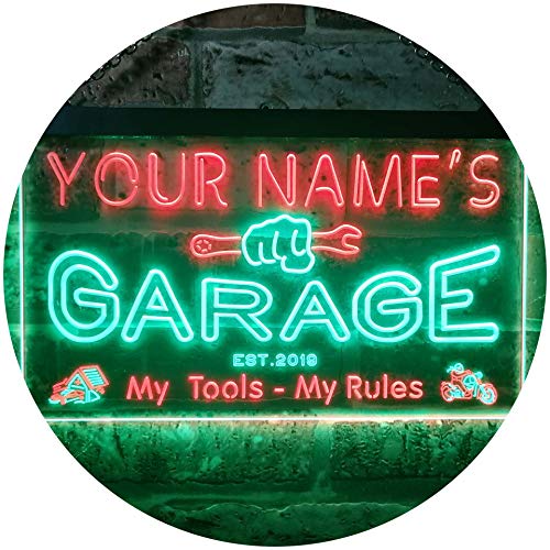 ADVPRO Personalized Your Name Est Year Theme Garage Man Cave Decor Dual Color LED Neon Sign Green & Red 12" x 8.5" st6s32-pp1-tm-gr - color: Green & Red, size: 12" x 8.5"