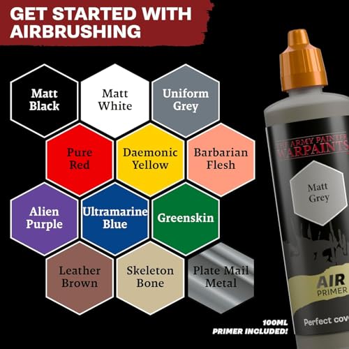 The Army Painter, Warpaints Air Starter Set, 12 x 18 ml | Colori acrilici pre-diluiti per aerografo, incl. 1 metallico e primer grigio, per miniature Warhammer - color: Air Starter Set