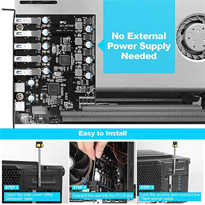PCIE USB 3.0 Expansion Card 7 Ports (5X Type-A and 2 USB C) PCIe Card | Super Speed PCI Express USB 3.0 Hub Controller Adapter, PCIe USB Expansion Card for Windows 11/10/8/7/XP and MAC OS/Linux