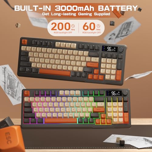 LexonElec M96 Wireless Gaming Keyboard,Knob Control Bluetooth/2.4G Wireless Mechanical Feeling Keyboard,RGB LED Backlit with Display Screen, PBT Keycap,3000mAh, 94-Key Layout for Win/Mac (Shimmer) - color: Shimmer