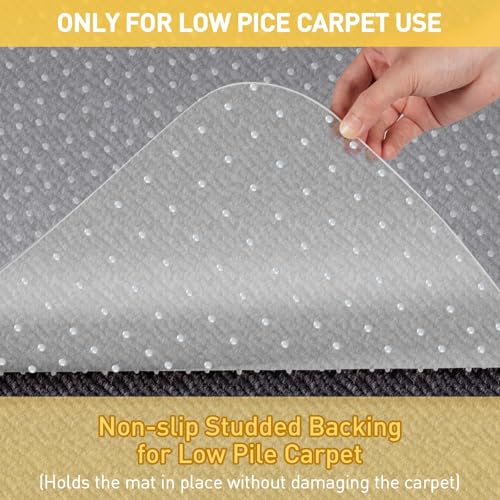 Heavy Duty Office Chair Mat for Carpet Floors & Desk Mat for Carpeted Floors - Clear Floor Protector with Extended Lip | Slip-Resistant, Easy Glide 36"x48" for Low/Flat Pile - Home, Office & Gaming
