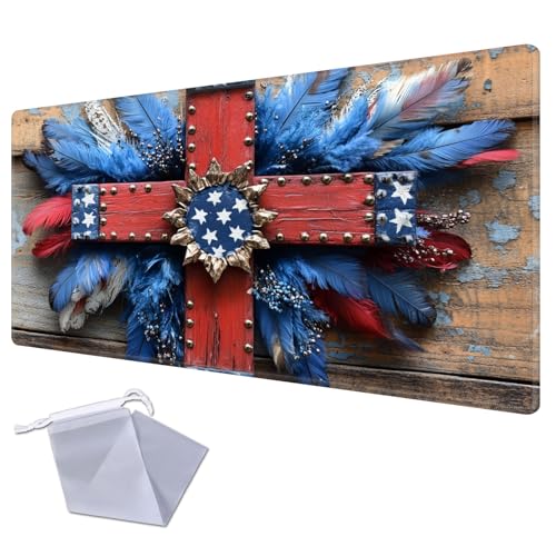 Patriotic Cross TCG Playmat for TCG Playmat - USA 250th Anniversary Commemorative Edition, 1776-2026 Patriotic Card Game Mat, Anti-Slip Desk Pad Large Gaming Playmat Compatible with MTG - color: Patriotic Cross, size: 35" x 20" Regular