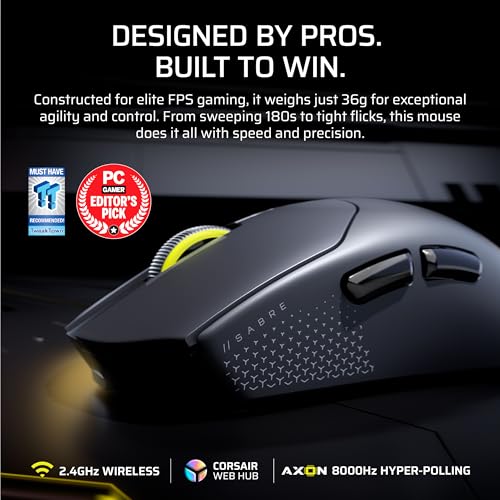 Corsair Sabre v2 PRO Ultralight FPS Wireless Gaming Mouse – 33,000 DPI, 36g Weight, 8,000Hz Hyper-Polling, Mechanical Switches, Up to 70-Hour Wireless Battery Life, Web Hub – White - color: White