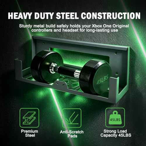 BracNova Wall Mount for Xbox One,Steel Wall Mount Kit for Xbox One Original and Power Brick Mount-Xbox One Stand with 3 Detachable Controller Holder and Headphone Hook