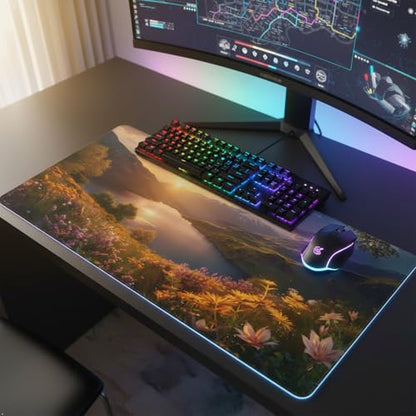 XXL Gaming Mouse Pad 35.4x15.7 inch, Quiet Mountain Lake Landscape Theme Desk Mat,Large Beautiful Flower Scene Mousepad (Alpine Lake) - color: Alpine lake