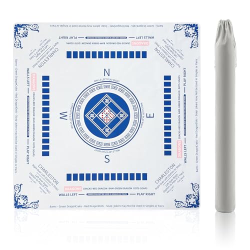 Mahjong Mat for Table 31.5"x31.5" Non Slip Noise Reduction | Mahjong Table Mat with Carry Storage Bag for Playing Board Game Domiones Blackjack Poker Card (White) - color: White