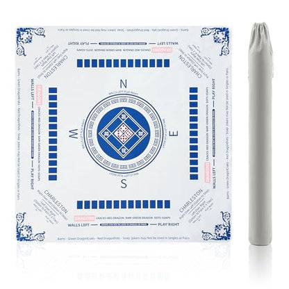 Mahjong Mat for Table 31.5"x31.5" Non Slip Noise Reduction | Mahjong Table Mat with Carry Storage Bag for Playing Board Game Domiones Blackjack Poker Card (White) - color: White