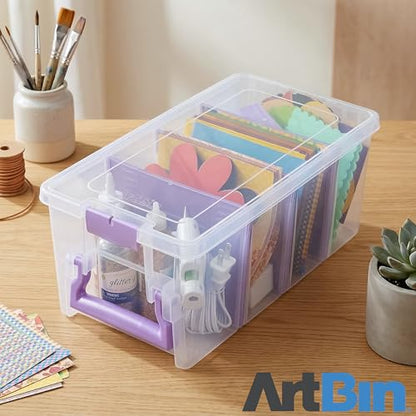 ArtBin Semi Satchel 휴대용 공예 정리함, 칸막이 3개 포함 - 미술 및 공예 용품을 위한 투명 플라스틱 보관 케이스 | 탈착식 칸막이 3개, 39.9 x 20.3 x 16.2cm(15.2 x 8 x 6.2인치), 안전한 걸쇠, 운반 손잡이, 투명하고 내구성 - color: 퍼플., size: Pack of 1
