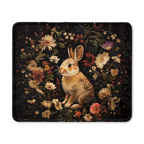 Vintage Floral Bunny Mouse Pad, Gifts for Bunny and Rabbit Lovers, Dark Cottagecore Moody Flower Rabbit Mouse Pad for Home Office Computer Gaming Desk Essentials, 9.5x7.9 Inch - color: 04Child