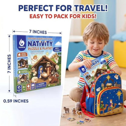 Travofun 20-Piece Magnetic Nativity Puzzle & Playset, Bible Story, Ages 3-6 | Build a 20-piece magnetic Nativity puzzle, then arrange the characters to retell the Christmas Bible story or create scenes. - style: Nativity