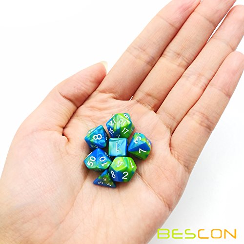 Bescon Mini Gemini Two Tone Polyhedral RPG Dice Set 10MM, Small Mini RPG Role Playing Game Dice Set D4-D20 in Tube, Aquamarine - color: Aquamarine