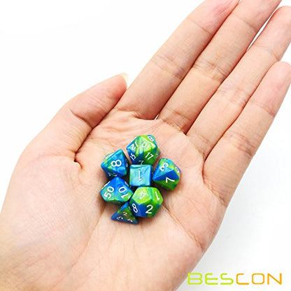 Bescon Mini Gemini Two Tone Polyhedral RPG Dice Set 10MM, Small Mini RPG Role Playing Game Dice Set D4-D20 in Tube, Aquamarine - color: Aquamarine