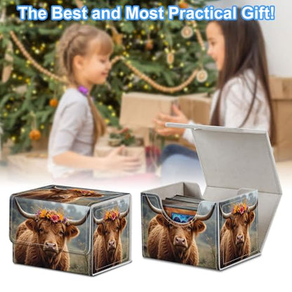 Cow with Flowers Deck Box for MTG Commander | Holds 100+ Double-Sleeved Cards | Strong Magnetic TCG Card Case for Collectible Games - color: Cow with Flowers