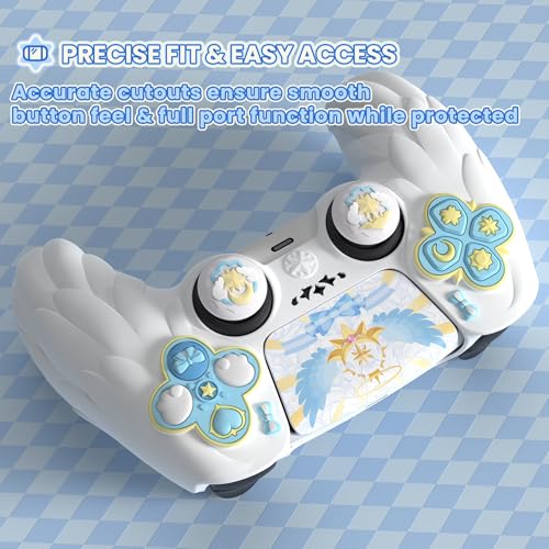 PlayVital Magic Wings Protective Silicone Cover Skin for ps5 Controller – Soft Anti-Slip Grip Protector Case for ps5 Controller with Thumbstick Caps & Stickers, Charging Station Compatible - White - color: White