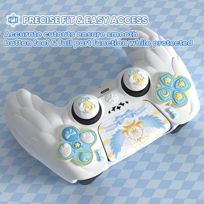 PlayVital Magic Wings Protective Silicone Cover Skin for ps5 Controller – Soft Anti-Slip Grip Protector Case for ps5 Controller with Thumbstick Caps & Stickers, Charging Station Compatible - White - color: White