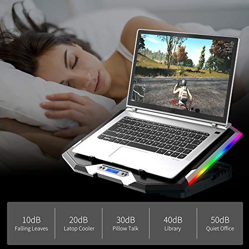 ICE COOREL Gaming Laptop Cooling Pad 15-17.3 Inch, Laptop Fan with 6 RGB Cooling Fans, Laptop Cooling Stand with 6 Height Adjustable, Laptop Cooler with LCD Screen, 2 USB Ports, Phone Stand - size: 6 Fans