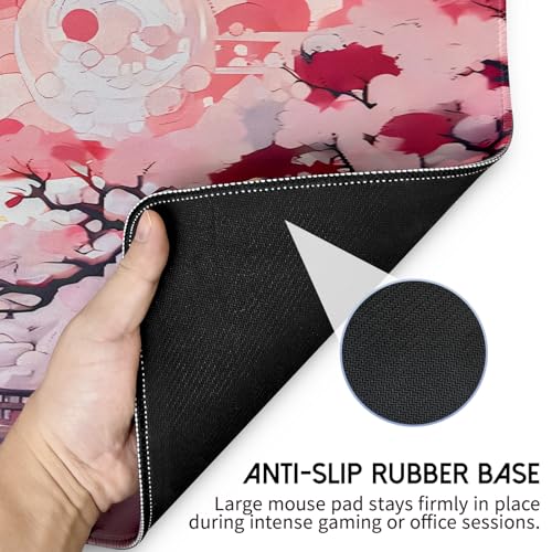 FreeNook Japanese Large Gaming Mouse Pad 35.4 x 15.7 in Computer Mouse Pad Anime Gaming Mousepad, Expanded Architecture Cute Desk Pad with Nop-Slip Suitable for Home Office - color: Cherry Tree, size: 35.4L x 15.7W inches