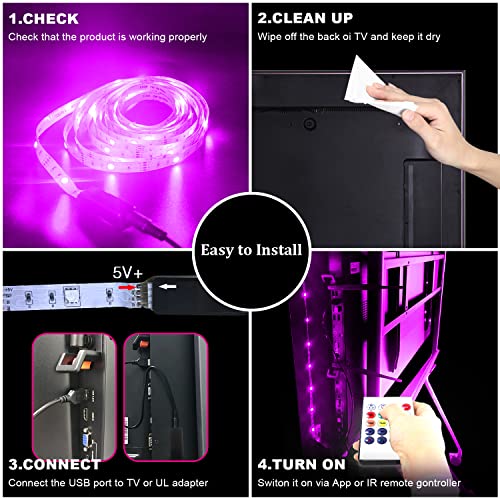 DAYBETTER Led Lights for TV 85Inch,20ft TV Led Backlight 85-100 Inch | USB Led Strip Lights with Remote,Music Sync Bluetooth TV Light Behind,TV Lights for Bedroom,Mood Lighting,Gaming Room Decor - size: 20ft for 85-100 Inch