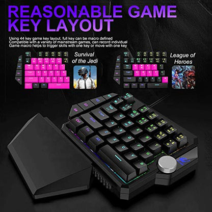 Mini Gaming Keyboard, One Handed RGB Mechanical Gaming Keyboard with 4 Onboard Macro Keys, Detachable Wrist Rest, for PC Laptop Computer