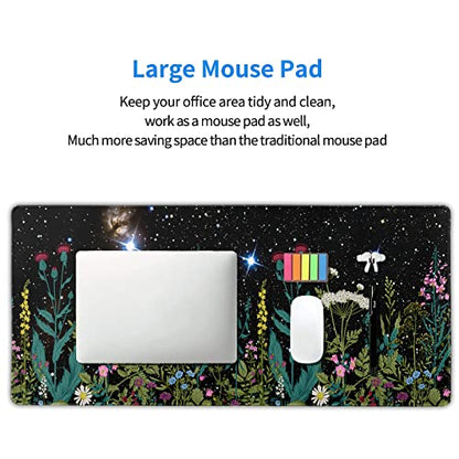 Black Aesthetic Wildflower Large Mouse Pad XXL Space Galaxy Weeds Herb Cute Floral Extended Large Desk Mat Big Desk Pad 90X40 CM Non-Slip Rubber Base Stitched Edge Long Mousepad,35.4 x 15.7 Inch - color: Blackherb, size: 35.4 x 15.7 inches