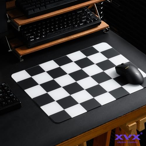 XVX Tempered Glass Gaming Mouse Pad - Ultra-Smooth Micro-Etched Hard Surface for Esports & FPS Games, 16.14"×12.20" Large Checkerboard Mousepad, Durable & Easy to Clean for Gamers/Designers - color: Black