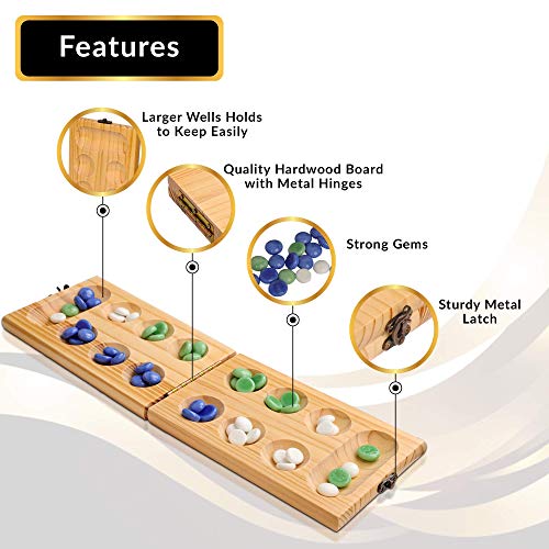 Hi Q Mancala Board Game, 2 Player Classic Strategy Table Games for Kids & Adults - Wooden Folding Board, 48 Marbles - Ages 6+