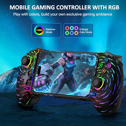 MystNova Wireless Phone Controller for iPhone & Android - Mobile Gamepad with Hall Effect Joysticks, Compatible with Xbox/Steam Link/Cloud Gaming, Ergonomic Design, Long Battery Life(Black-Ripple) - color: Colorful