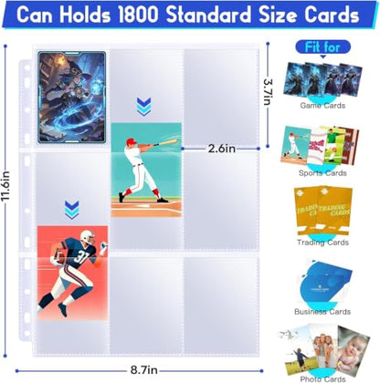 Tioplior 400 Pack Trading Card Sleeve Pages,9 Pockets Double Sided Binder Sheets for 3 Ring Binder,Hold 7200 Cards Fit for MTG,TCG,Baseball,Sports Standard Cards - size: 400