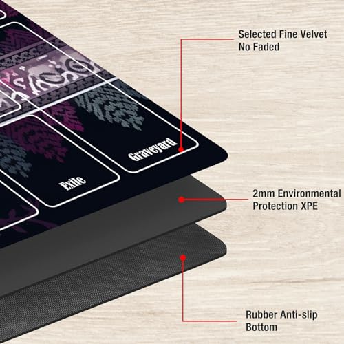 Board Game Mat TCG Playmat Plus 50 Pcs Card Sleeves, 24 x 14 inches Table Mats Games Mousepad with Zones Smooth Surface for MTG RPG CCG Trading Card Game Play Mats, Purple Xmas Deer - color: Purple Xmas Deer, size: Zone 1
