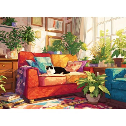 500 Piece Puzzles for Adults, Cozy Sunlit Room Jigsaw Puzzles with Lush Greenery, Relaxing 500 piece Puzzle, Perfect for Family Time, Home Wall Decor, Great Gift for Adults, Seniors,16+, 20.5 x 15 in - style: Cat’s Lazy Day